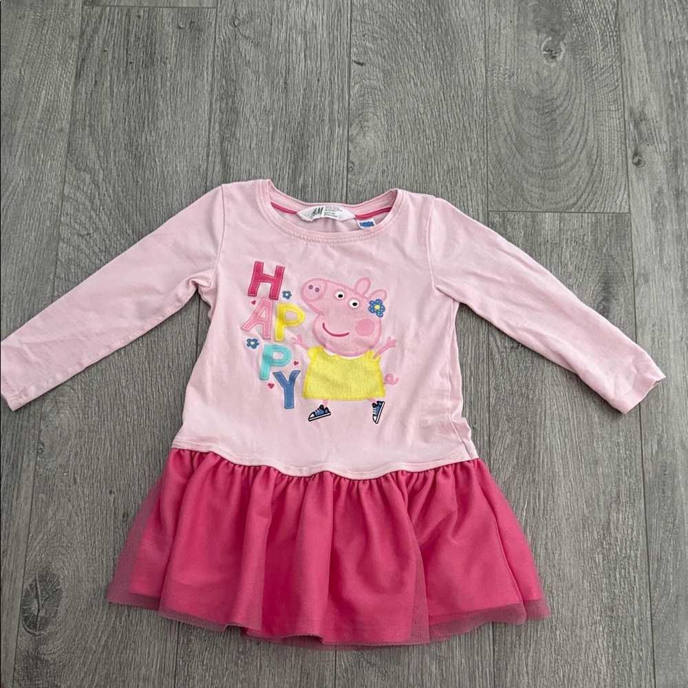 New H&M Pink Cartoon Print Long Sleeve Dress sz 2-3T